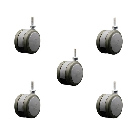 Service Caster 2-3/8'' Gray Floor Safe Twin Wheel Casters 5/16 Threaded Stem, 5PK SCC-TS02S60-TPR-GRY-5161810-5